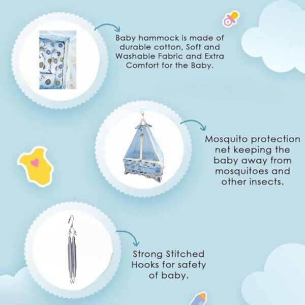 Baby Hanging Swing Cradle with Bedding Set, Mosquito Net & Spring, Easy to Install (Sky Blue, 0-24 Months) - Image 5