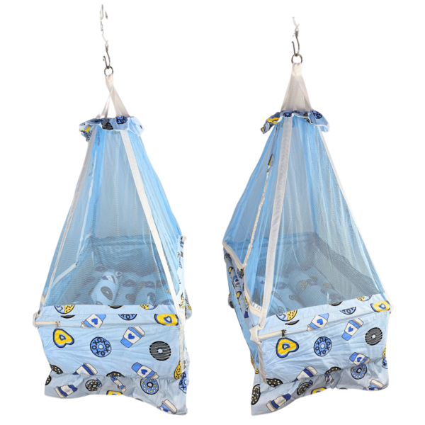 Baby Hanging Swing Cradle with Bedding Set, Mosquito Net & Spring, Easy to Install (Sky Blue, 0-24 Months) - Image 3