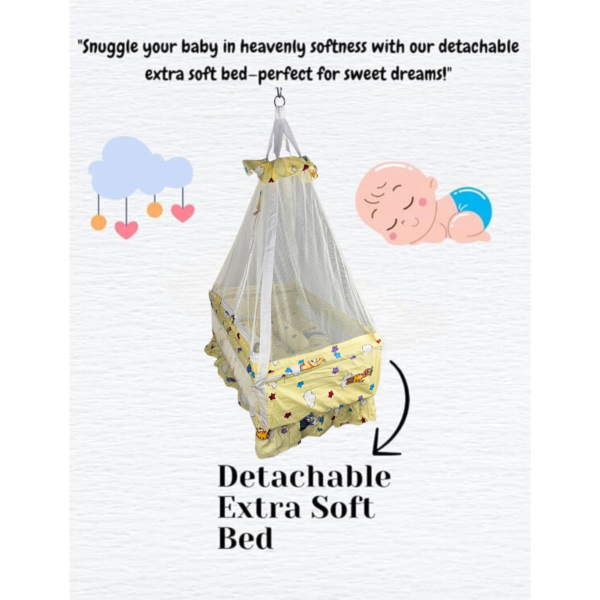Baby Hanging Swing Cradle with Mosquito Net, Bed & Spring - Yellow (0-24 Months) - Image 4