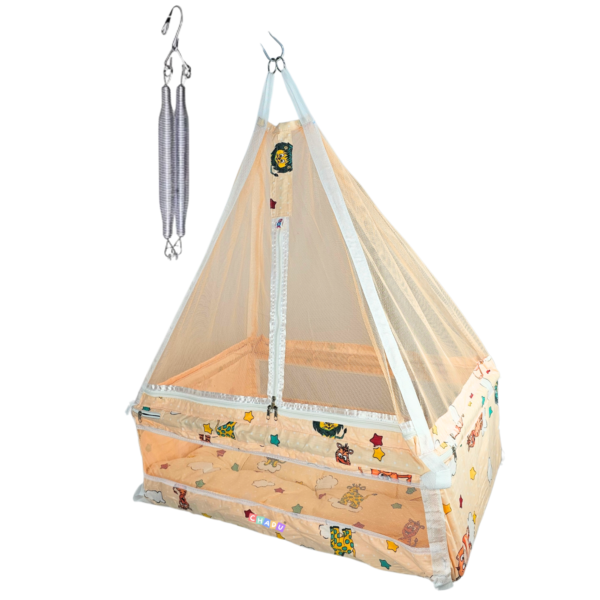 Hanging Swing Cradle Jhula with Mosquito Net & Spring, Orange color for Newborn Babies