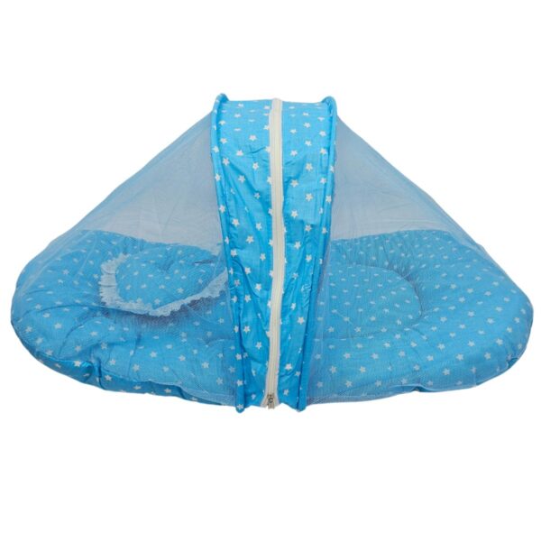 Newborn Baby Mattress with Mosquito Net Bedding Set (Blue) | Infant & Kids Jhula for Comfort & Safety