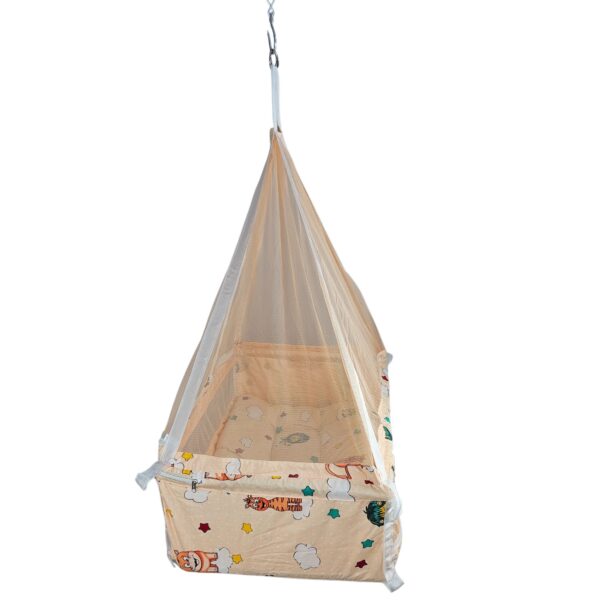 Hanging Swing Cradle Jhula with Mosquito Net & Spring, Orange color for Newborn Babies - Image 4