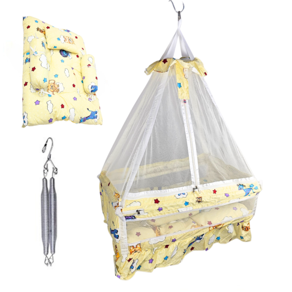 Baby Hanging Swing Cradle with Mosquito Net, Bed & Spring - Yellow (0-24 Months)