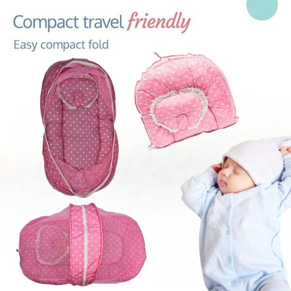 Newborn Baby Mattress with Mosquito Net Bedding Set - Soft Cradle Mattress for Infants, Pink Color - Image 4