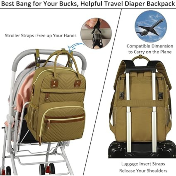 Diaper Bag Backpack for Women - Multifunctional Waterproof Maternity Bag with Insulated Pockets- Khaki Green - Image 4