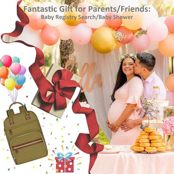 Diaper Bag Backpack for Women - Multifunctional Waterproof Maternity Bag with Insulated Pockets- Khaki Green - Image 5