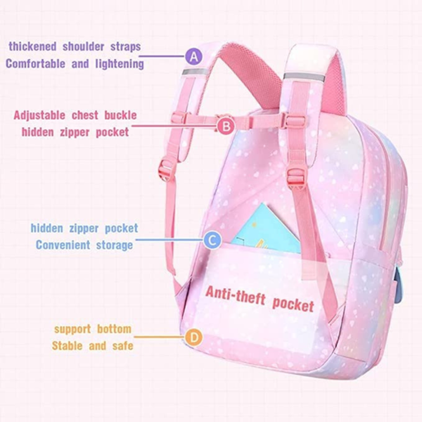 Unicorn School Backpack for Kids - Cute Rainbow Design, Waterproof, Large Capacity for Girls & Primary Students - Image 2