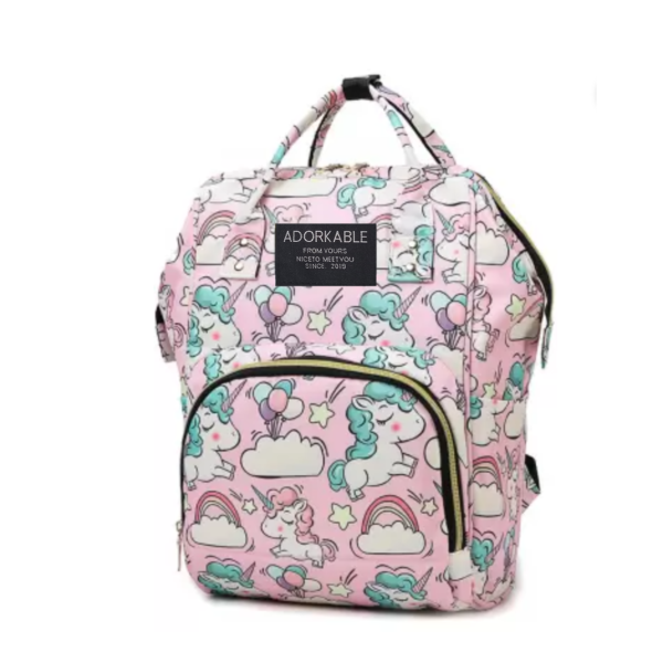 Baby Diaper Bag Backpack Pink Unicorn Print– Large Capacity Multi-Function Travel Bag for Moms