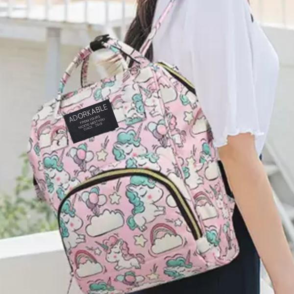 Baby Diaper Bag Backpack Pink Unicorn Print– Large Capacity Multi-Function Travel Bag for Moms - Image 5
