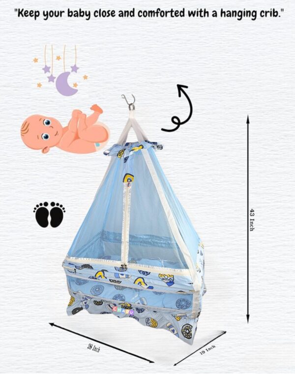 Baby Hanging Swing Cradle with Bedding Set, Mosquito Net & Spring, Easy to Install (Sky Blue, 0-24 Months) - Image 4