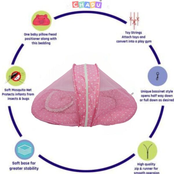 Newborn Baby Mattress with Mosquito Net Bedding Set - Soft Cradle Mattress for Infants, Pink Color - Image 6