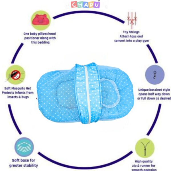 Newborn Baby Mattress with Mosquito Net Bedding Set (Blue) | Infant & Kids Jhula for Comfort & Safety - Image 6
