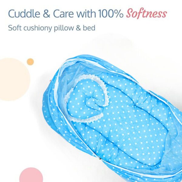 Newborn Baby Mattress with Mosquito Net Bedding Set (Blue) | Infant & Kids Jhula for Comfort & Safety - Image 4