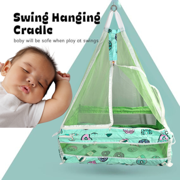 Hanging Swing Cradle with Mosquito Net & Spring | Easy to Install for Babies (Green, 0-32 Months) - Image 2