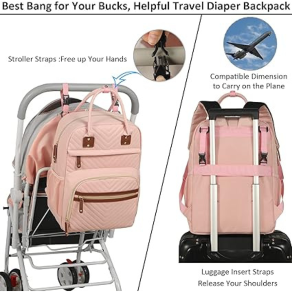 Diaper Backpack Tote for Women -Baby Bag with Insulated Pockets | Multifunctional Waterproof Mother Bags, Light Pink - Image 3