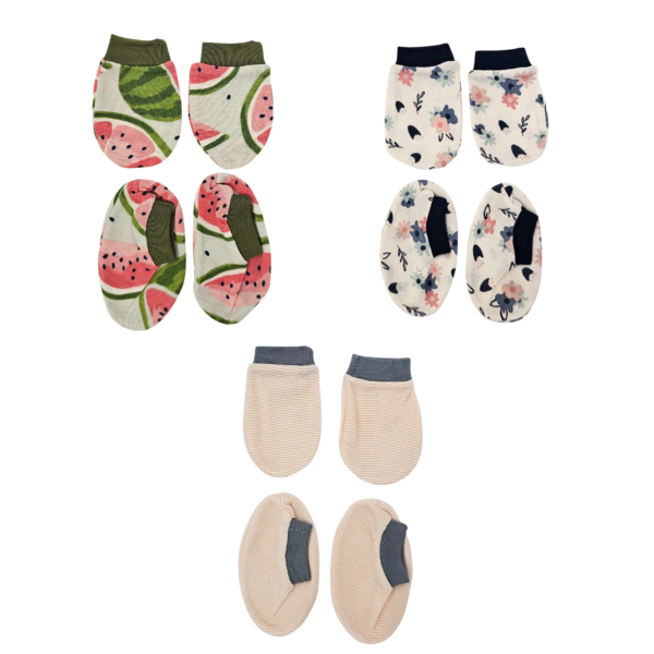 Baby Mittens and Booties Set for Newborns | Cotton Gloves & Socks Combo Pack of 3