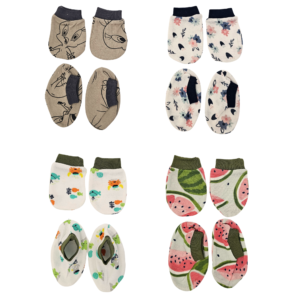 Baby Mittens and Booties Set | Newborn Cotton 4-Piece Pack for 0-6 Months | Multicolor