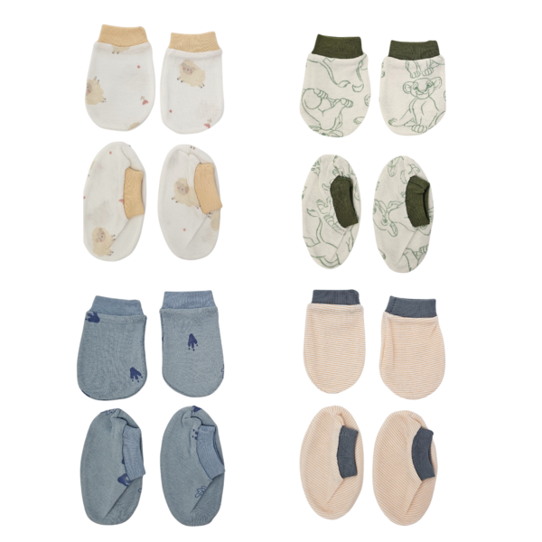 Newborn Cotton Mittens and Booties Set for 0-6 Months - 4-Piece Multicolor Unisex Pack