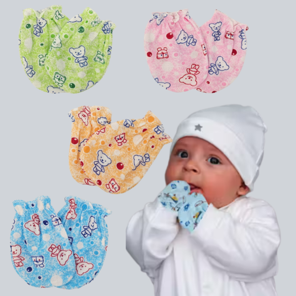 Newborn Cotton Mittens | 5-Pair Pack of Unisex Multicolor Infant Gloves - Image 2