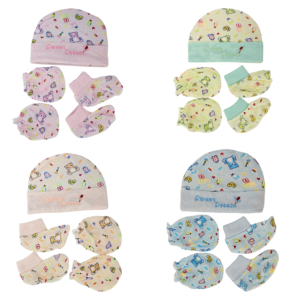 Newborn Cotton Mittens, Booties and Cap Set - 3-Pack Multicolor Unisex Infant Essentials
