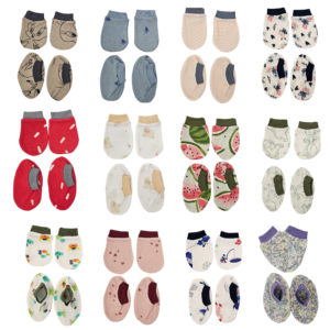 Baby Mittens and Booties Set | Newborn Cotton 4-Piece Pack for 0-6 Months | Multicolor