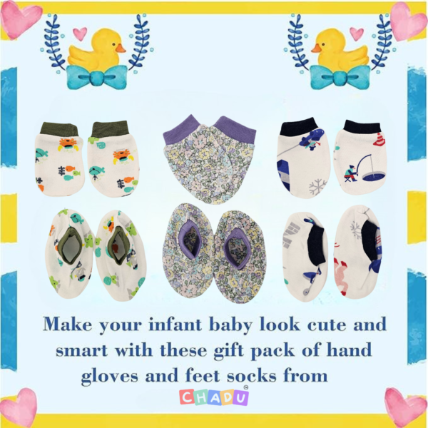 Cotton Mittens & Booties Set for Newborn Baby | Pack of 3 Pairs Gloves with Elastic Wristbands & Socks (0-6 Months) for Boys & Girls - Image 2