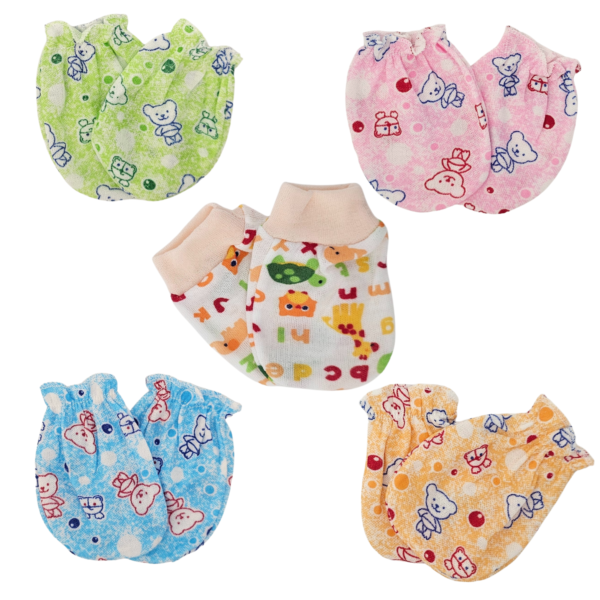 Newborn Cotton Mittens | 5-Pair Pack of Unisex Multicolor Infant Gloves