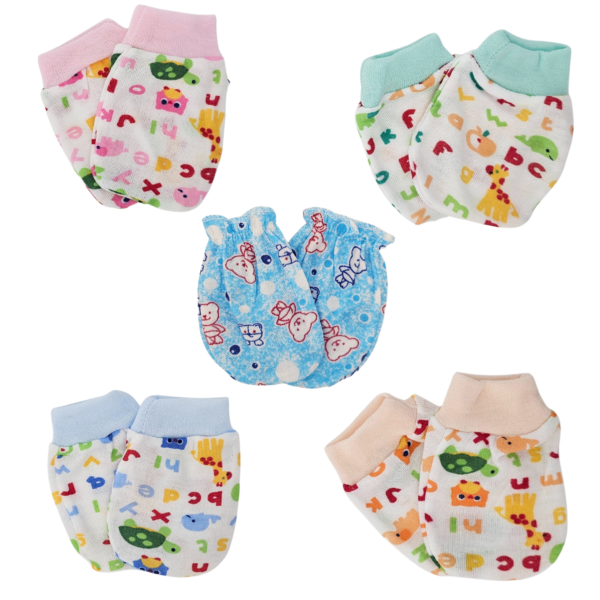 Newborn Baby Cotton Mittens - 5-Pair Pack for Scratch Protection | Unisex Multicolor Infant Gloves