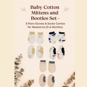 Baby cotton mittens and booties set for newborns, 3-pair gloves and socks combo with soft fabric and unisex designs
