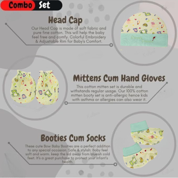 Newborn Cotton Mittens, Booties and Cap Set - 3-Pack Multicolor Unisex Infant Essentials