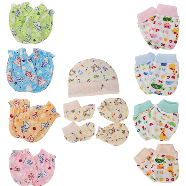 Baby Mittens 8 Pairs with Cap & Booties Set | Multicolor(0-8 Months) for Baby Boys & Girls