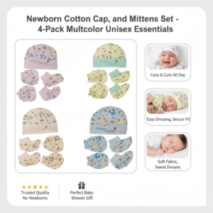 Newborn Cotton Cap, Mittens & Booties Set – 4-Pack Multicolor Unisex Essentials