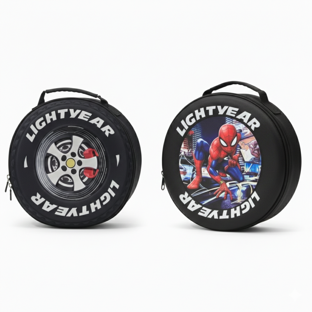 Spider Man Kids Tyre Shape Backpack | 3D Round Hard Case Marvel Hero Superhero School Bag for Boys & Kids