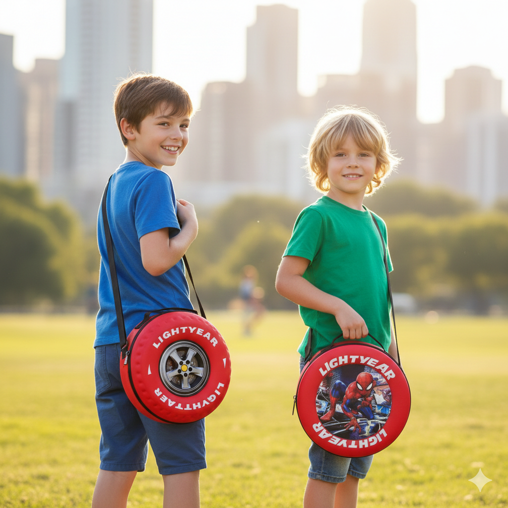 Spiderman Backpack for Kids 3D Tyre Shape | Round Hard Case Avenger School Bag for Boys & Kids - Image 2