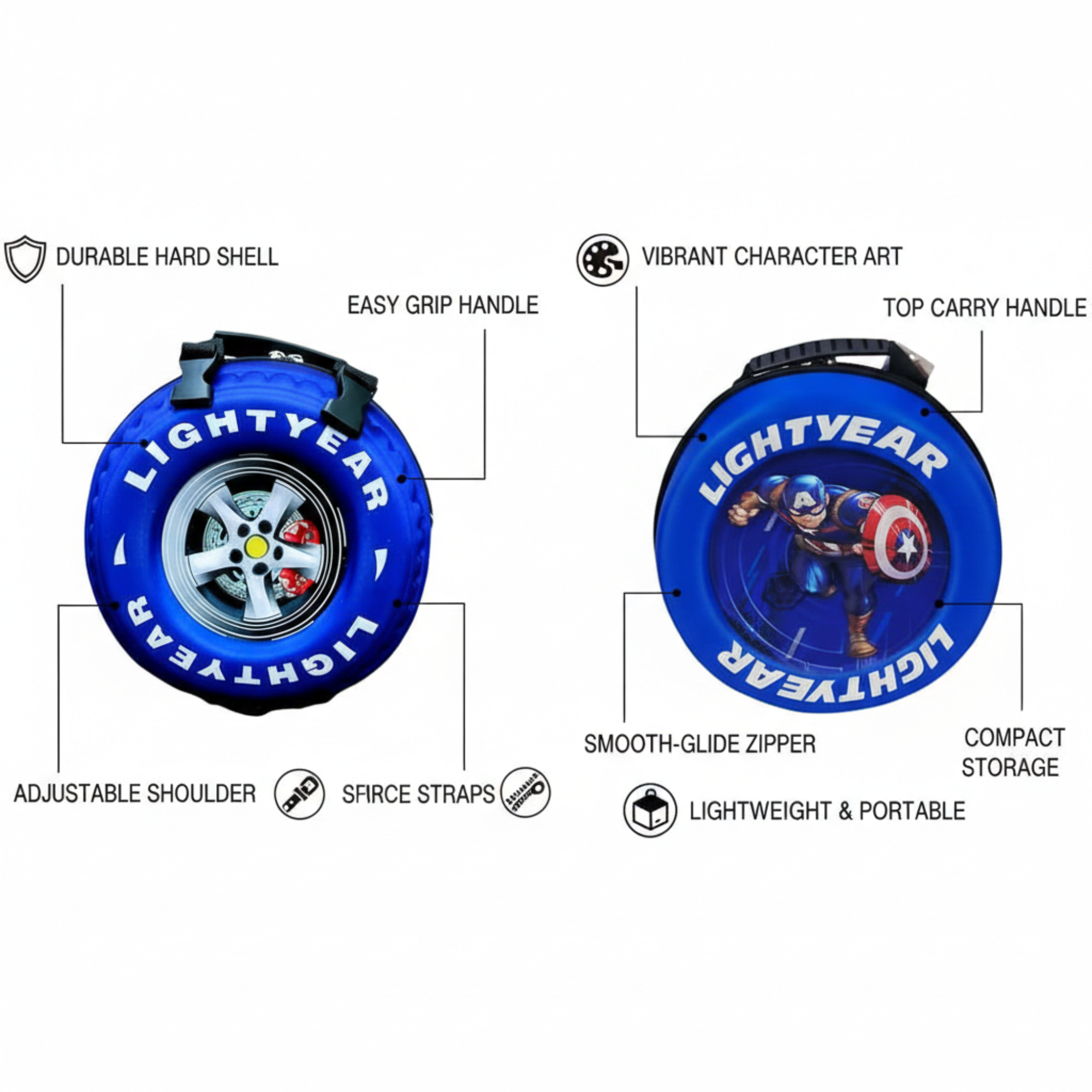 Captain America Kids Tyre Shape Backpack | 3D Round Hard Case Marvel Hero School Bag for Boys - Image 4