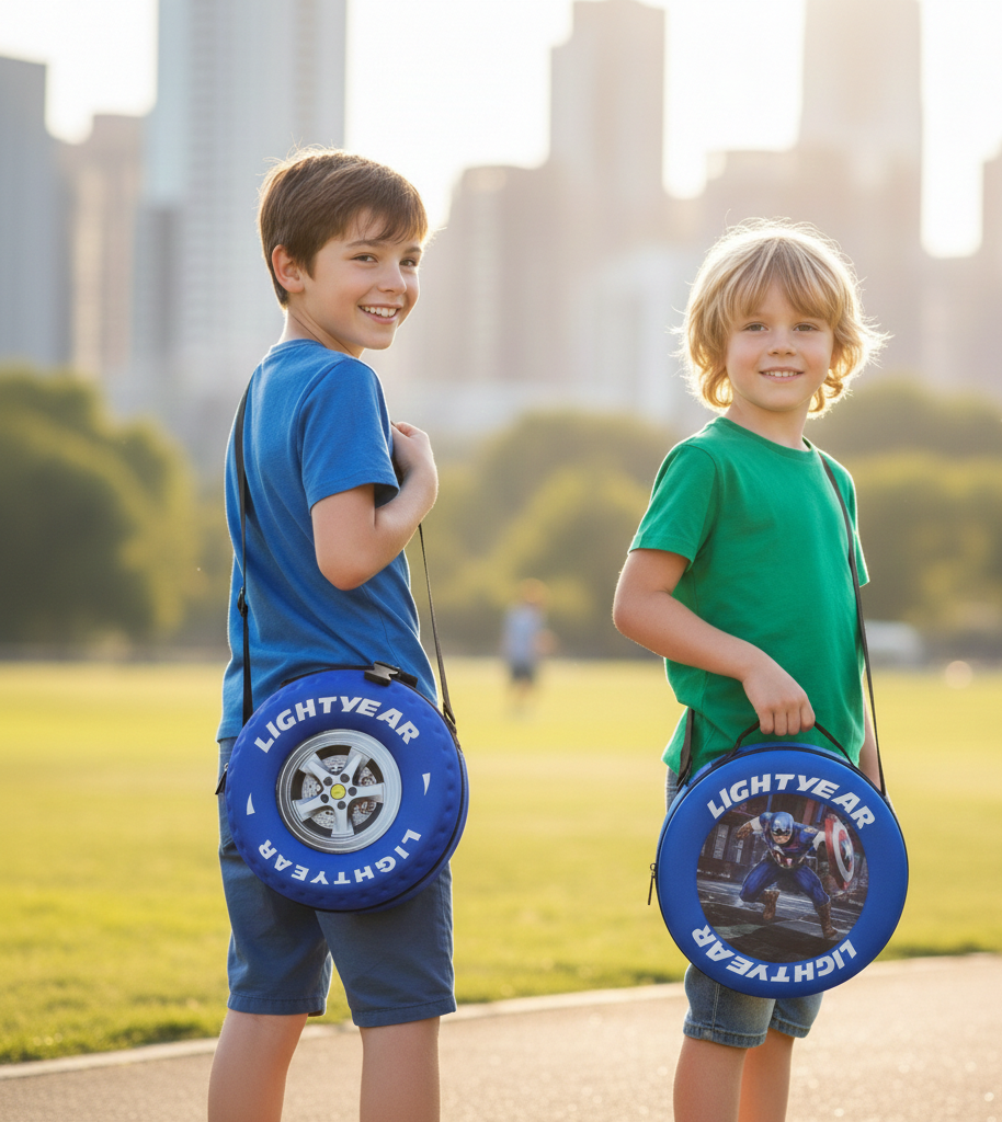 Captain America Kids Tyre Shape Backpack | 3D Round Hard Case Marvel Hero School Bag for Boys